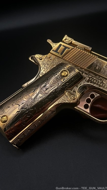 COLT CUSTOM 1911 COMP’D LIMITED EDITION “ANUBIS” 24k GOLD FULLY ENGRAVED -img-4