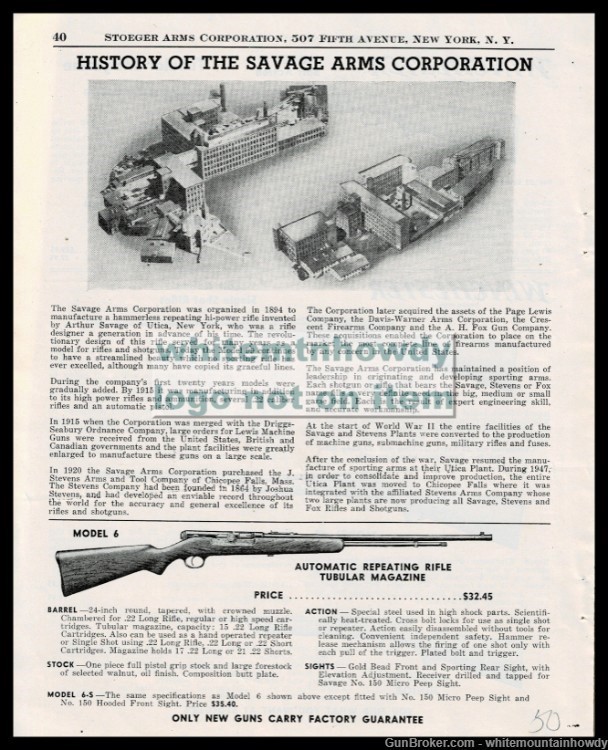 1950 SAVAGE ARMS Model 4 Rifle PRINT AD w/ short history of the company-img-0
