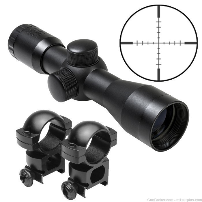 Compact 4x30 Rifle Scope + Ring Mounts fits Ruger 5.7x28 LC Carbine-img-0