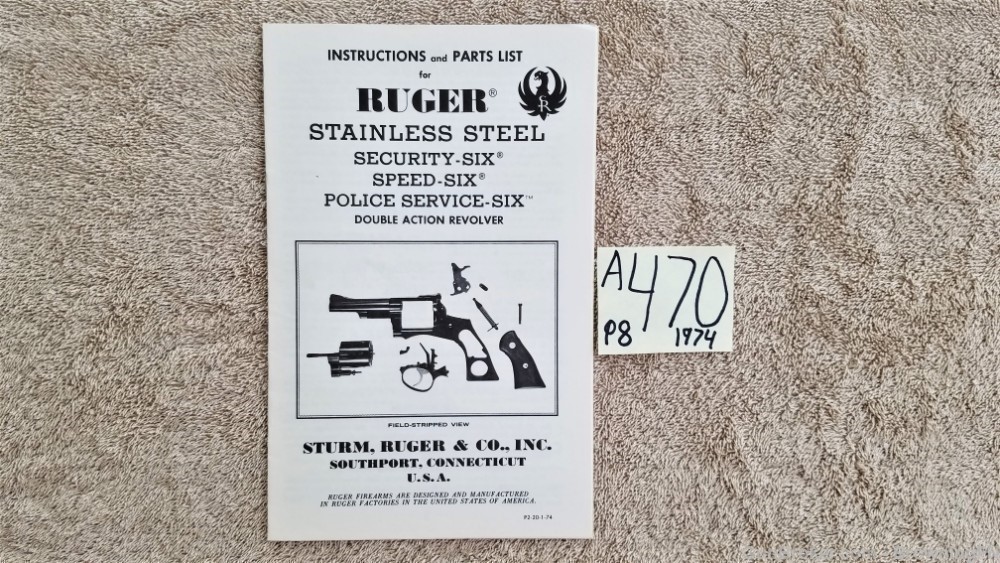 Orig Ruger Security-Six Owners Instruction Manual 1974-img-0