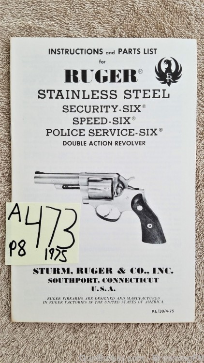 Orig Ruger Security-Six Owners Instruction Manual 1975-img-0