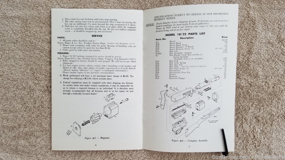 Orig Ruger Model 10/22 Carbine Owners Instruction Manual 1977-img-1