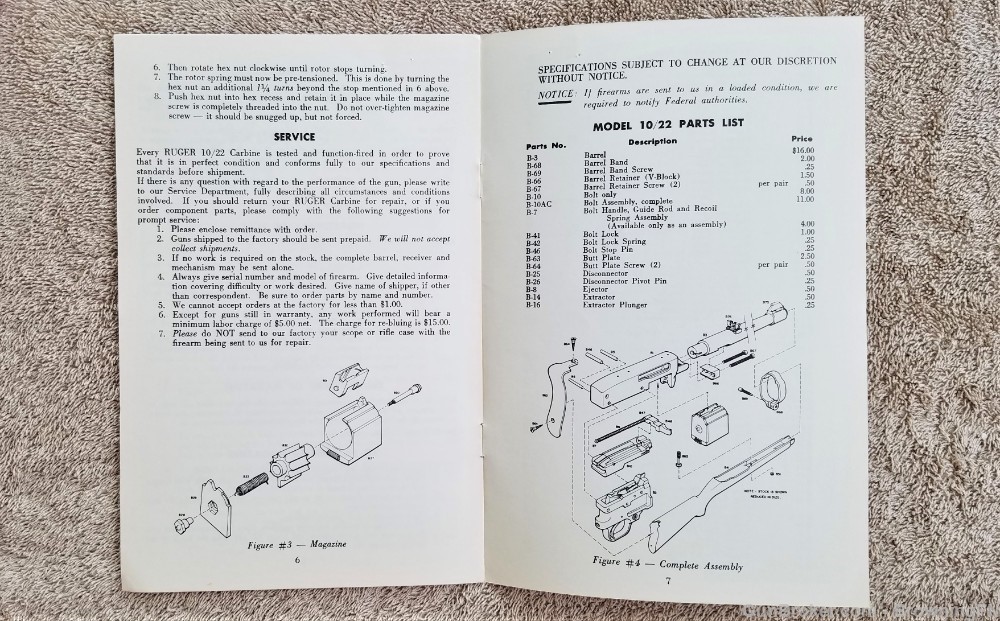 Orig Ruger Model 10/22 Carbine Owners Instruction Manual 1973-img-1