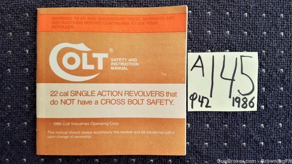 Orig Colt Single Action .22 Scout Owners Instruction Manual 1986-img-0