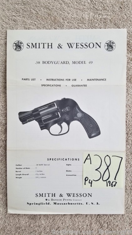 Orig S&W Model 49 Owners Instruction Manual 1967-img-0