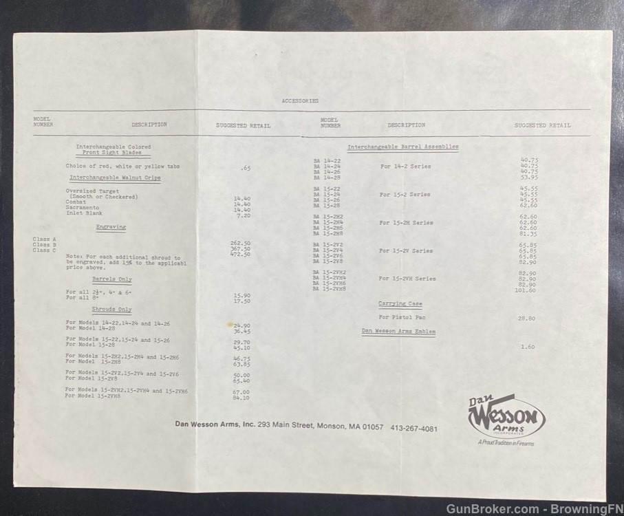 Original 1976 Dan Wesson Complete Dealer Price Sheet-img-3