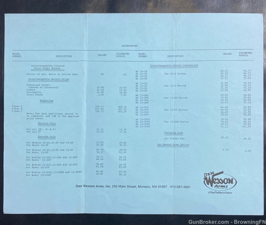 Original 1976 Dan Wesson Complete Dealer Price Sheet-img-1