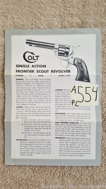 Orig Colt Single Action Frontier Scout Correct Care Flyer-img-0