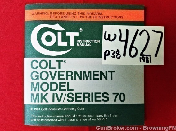 Orig Colt Government Model MK4 Owners Manual 1981-img-0