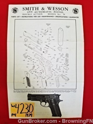 Orig S&W Model 59 9mm Owners Instruction Manual 1979-img-0