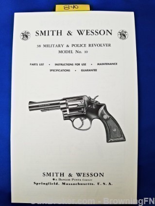 Orig S&W Model 10 Owners Instruction Manual 1969-img-0