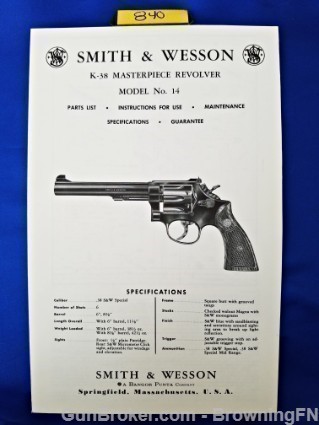 Orig S&W Model 14 Owners Instruction Manual 1969-img-0