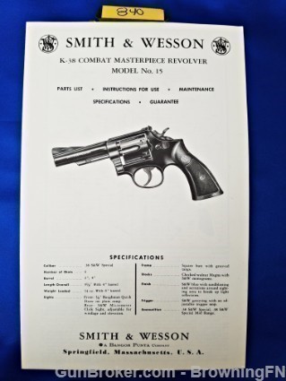 Orig S&W Model 15 Owners Instruction Manual 1969-img-0