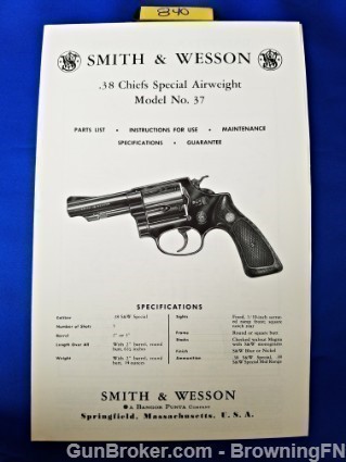 Orig S&W Model 37 Owners Instruction Manual 1969-img-0