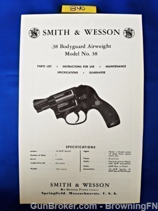 Orig S&W Model 38 Owners Instruction Manual 1969-img-0