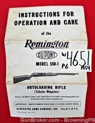 Orig Remington Model 550-1 Owners Instruction Manual 1954-img-0