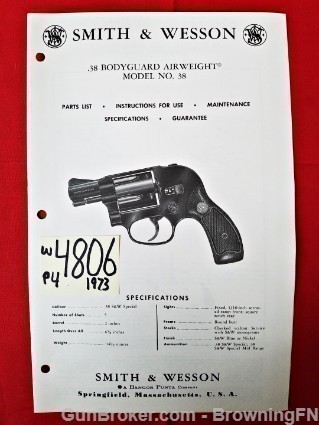 Orig S&W Model 38 Owners Instruction Manual 1973-img-0