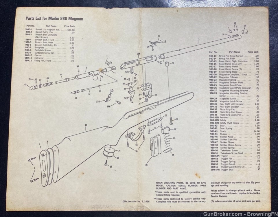 Orig Marlin 980 Magnum Bolt Action Hang Tag Owners Manual + Schematic-img-1