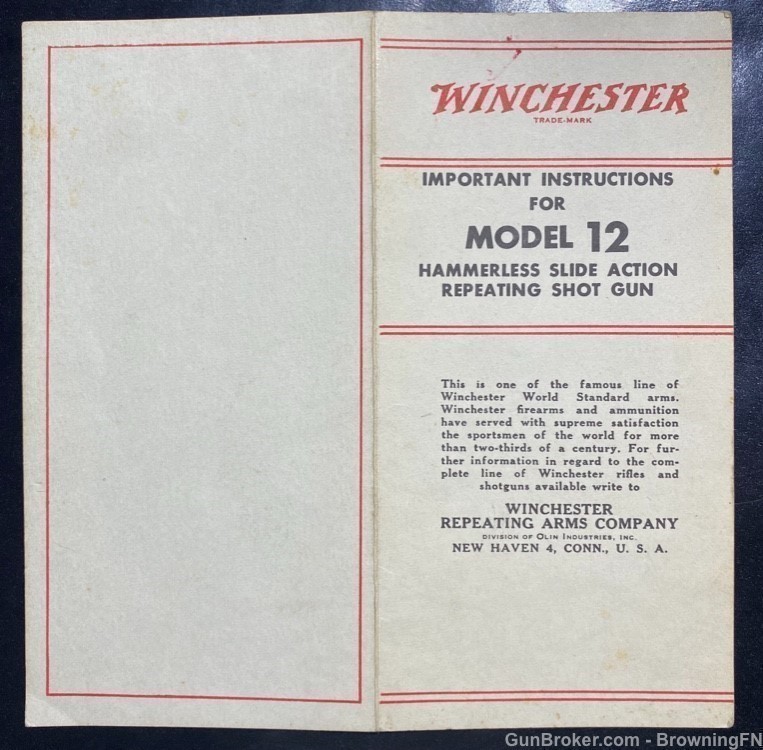 Original Pre 1964 Winchester Model 12 Owners Manual Bifold-img-2