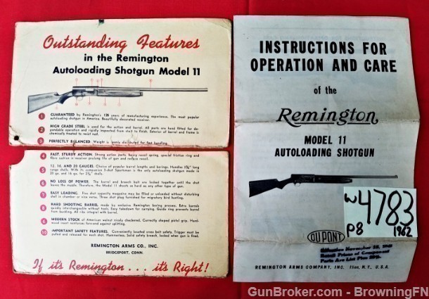 Orig Remington Model 11 Owners Manual 1962-img-0
