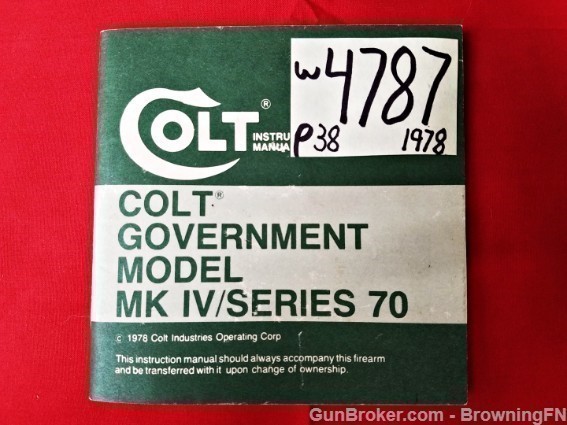 Orig Colt Government Model Owners Manual 1978-img-0