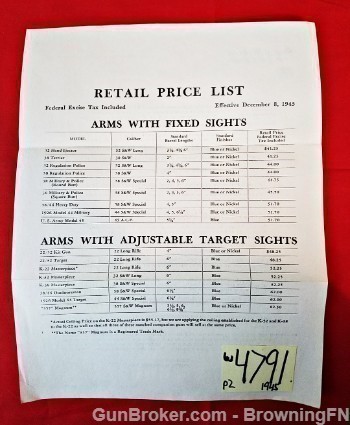 Orig S&W Retail Price List 1945-img-0