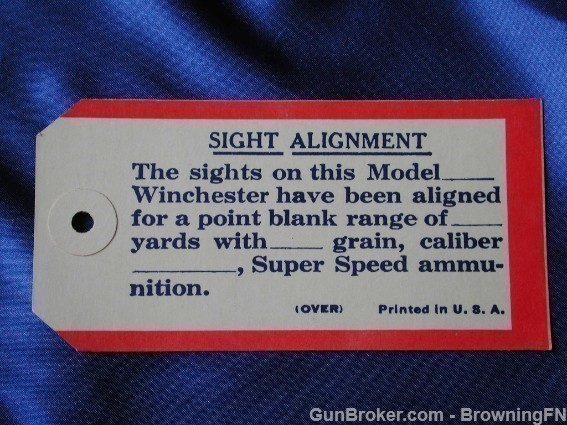 Orig Winchester Model 70 Sight Alignment Hang Tag-img-0