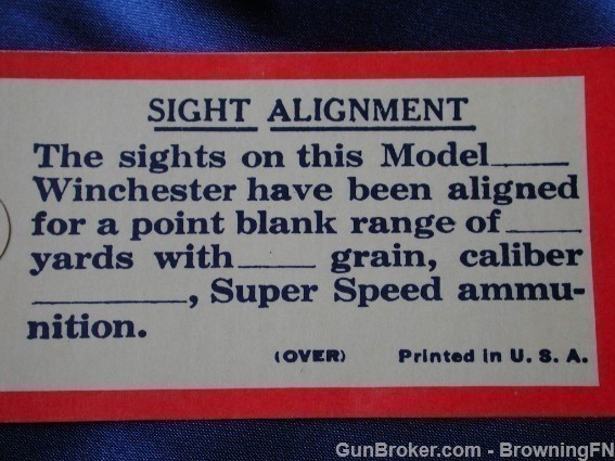 Orig Winchester Model 70 Sight Alignment Hang Tag-img-2
