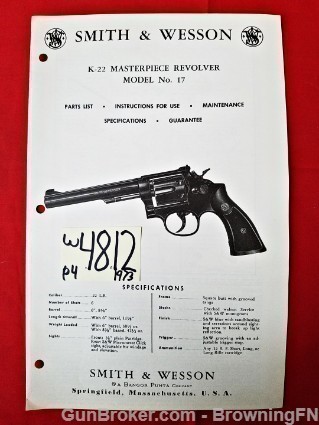 Orig S&W Model 17 Owners Instruction Manual 1973-img-0