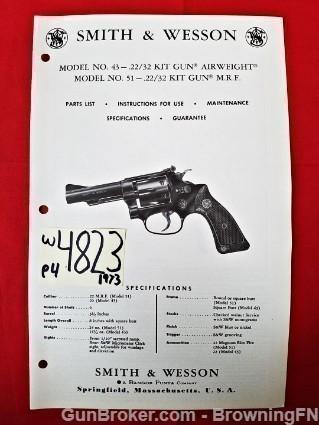 Orig S&W Model 43 51 Owners Manual 1973-img-0