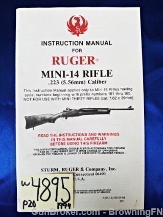 Orig Ruger Mini-14 Owners Instruction Manual 1994-img-0