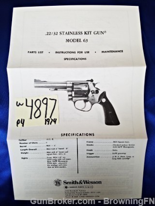 Orig S&W Model 63 Owners Instruction Manual 1974-img-0