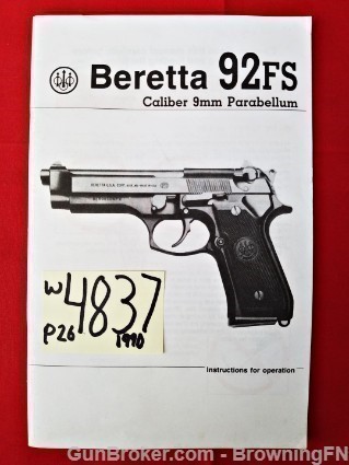 Orig Beretta 92FS Owners Instruction Manual 1990-img-0