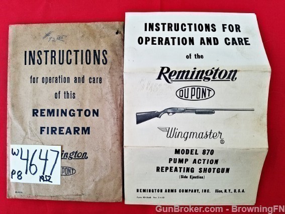 Orig Remington Model 870 Owners Instruction Manual 1952-img-0