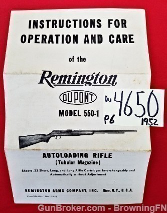 Orig Remington Model 550-1 Owners Instruction Manual 1952-img-0