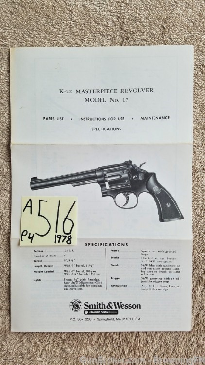 Orig S&W Model 17 Owners Instruction Manual 1978-img-0