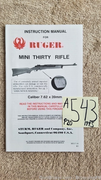Orig Ruger Mini Thirty Owners Instruction Manual 1995-img-0