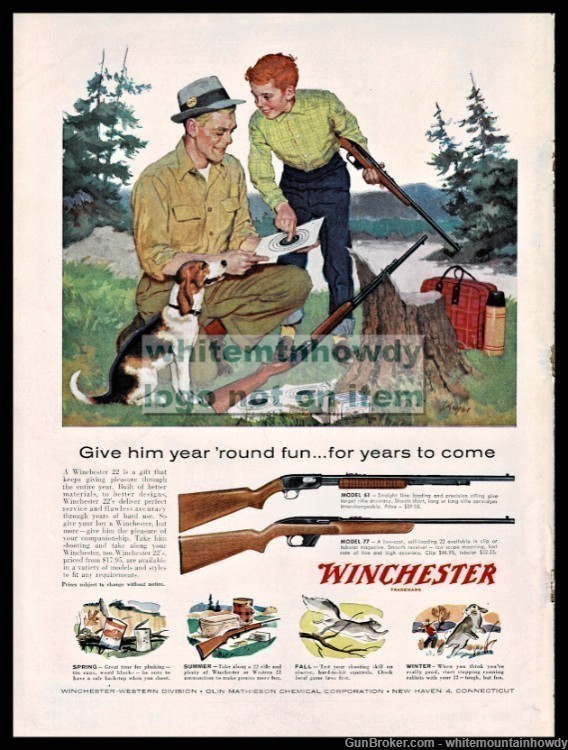 1959 WINCHESTER 61 and 77 .22 Rifle AD Father Son and Beagle-img-0