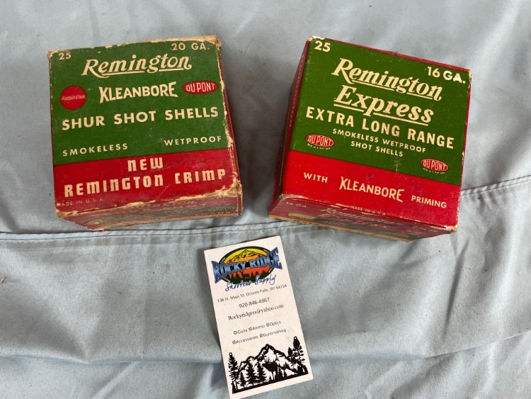 Vintage Remington Kleanbore Shotshell Boxes + Ammo 16-GA & 20-GA NICE! -img-0