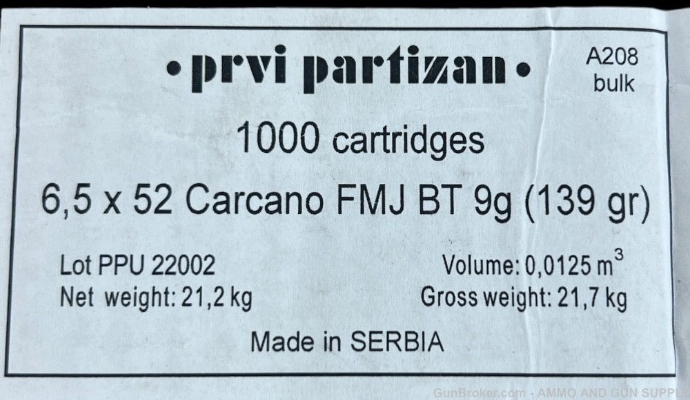 PPU 6.5x52 CARCANO 139 GRAIN FMJ-BT  1000 RNDS - 10 BAGS AMMO-img-5