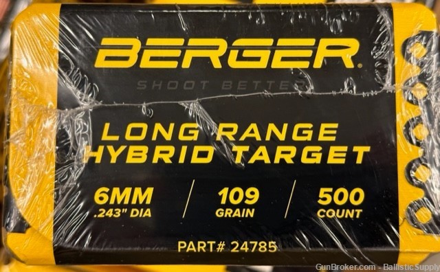 Berger 6mm 109 Grain Long Range Hybrid Target Bullets 24785 - 500 Count-img-0
