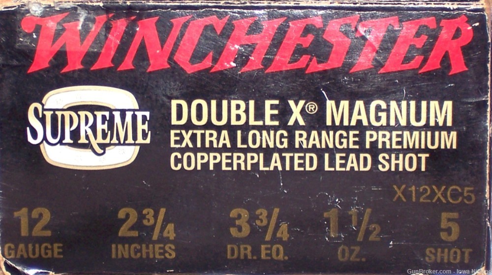 Winchester Supreme XX 12-2¾” Ga 1½ Ounce Cu Plated #5 Shot 1260fps X12XC5-img-0