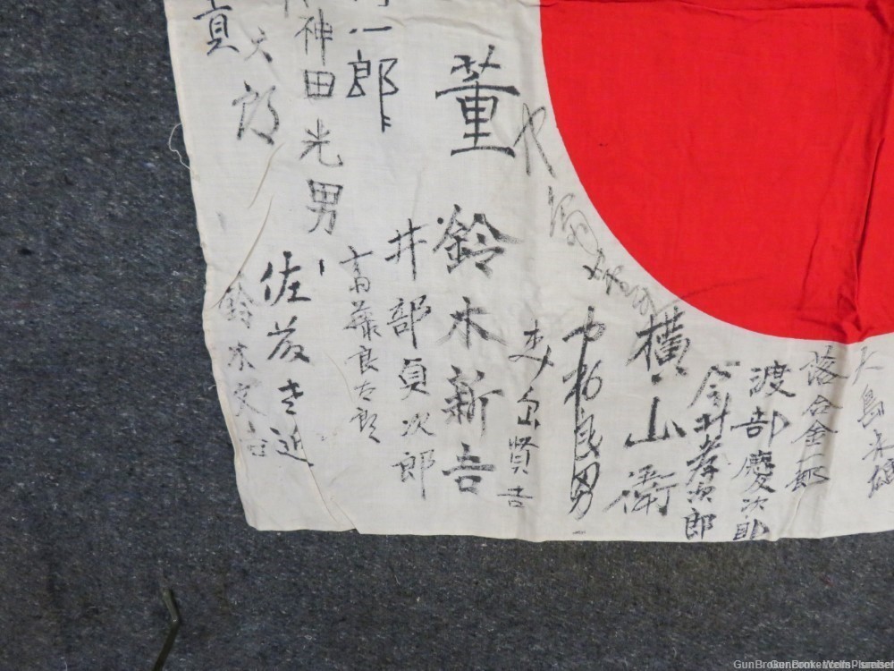 WW2 JAPANESE HINOMARU MEATBALL FLAG W/ SIGNED KANJI CHARACTERS-img-3