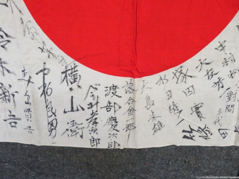 WW2 JAPANESE HINOMARU MEATBALL FLAG W/ SIGNED KANJI CHARACTERS-img-4