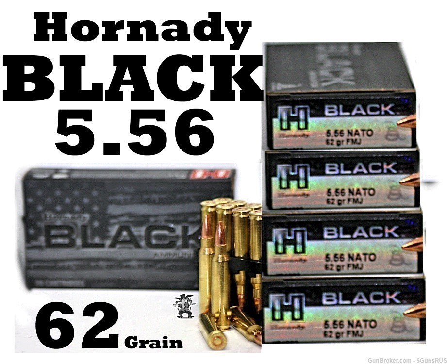 Hornady® BLACK 5.56 62 Grain FMJ NATO Ammo Hornady's BEST! 100 Rounds-img-0