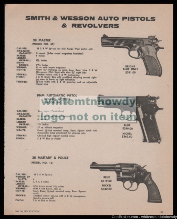 1979  SMITH & WESSON Model 52, 59, 10 M&P Pistol & Revolver PRINT AD-img-0