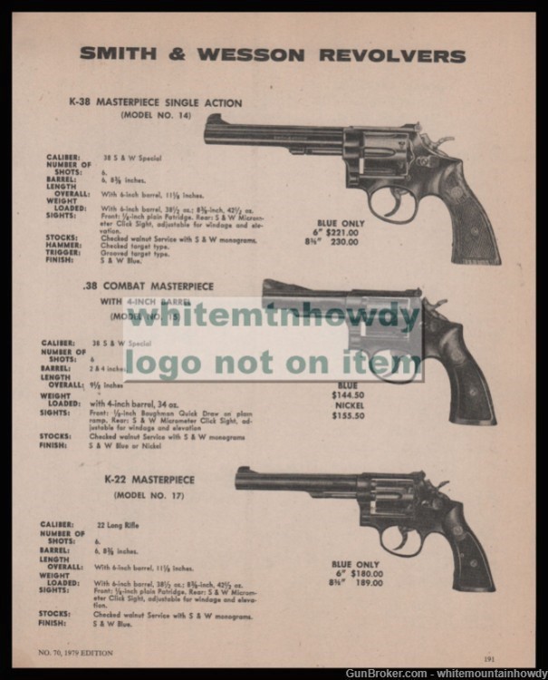 1979 SMITH & WESSON 14, 15,17 Masterpiece Revolver PRINT AD-img-0