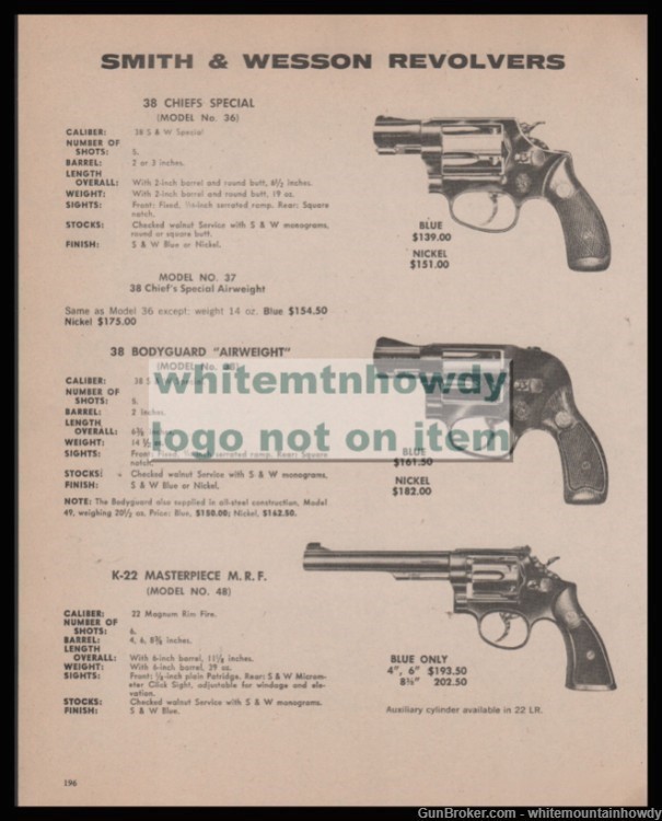 1957 SMITH & WESSON 36 Chiefs Special, 38 Bodyguard, 48 Revolver PRINT AD-img-0