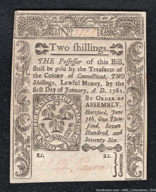 US Revolutionary War Era 1776 Connecticut Colonial Currency Note-img-0