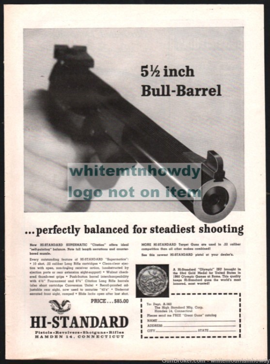 1962 HI-STANDARD Supermatic Citation Pistol PRINT AD Original Advertisement-img-0